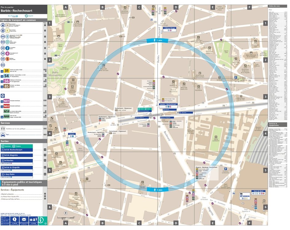 Plan de quartier autour de la station de métro Barbès - Rochechouart
