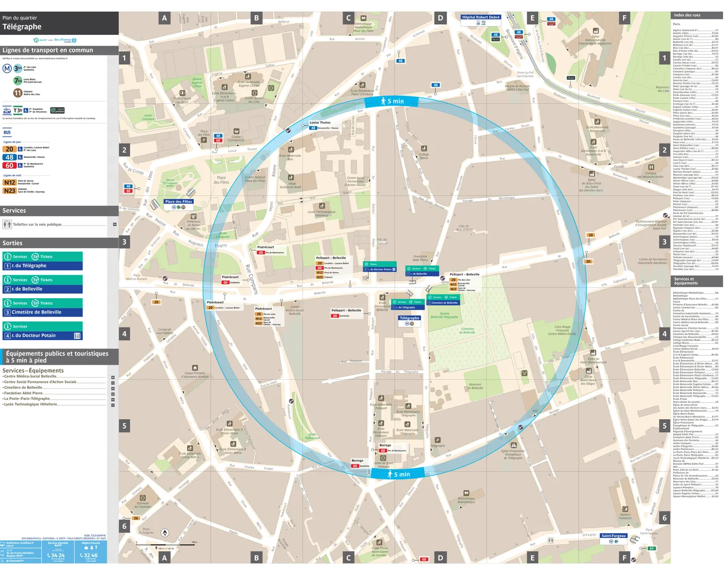 Neighborhood map around the metro station Télégraphe