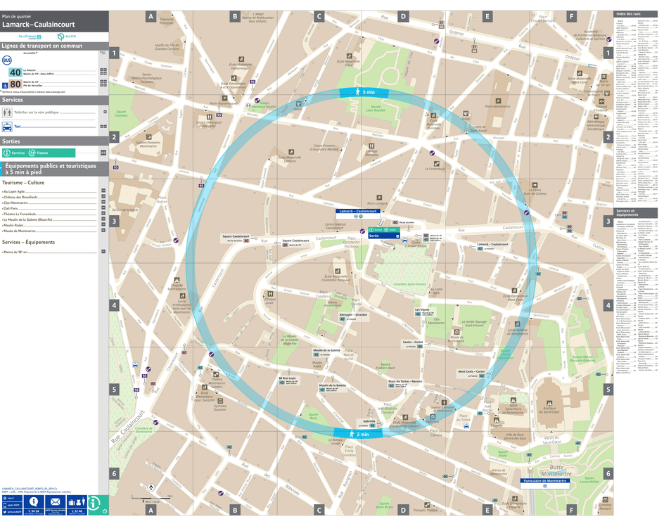 Plan de quartier autour de la station de métro Lamarck - Caulaincourt