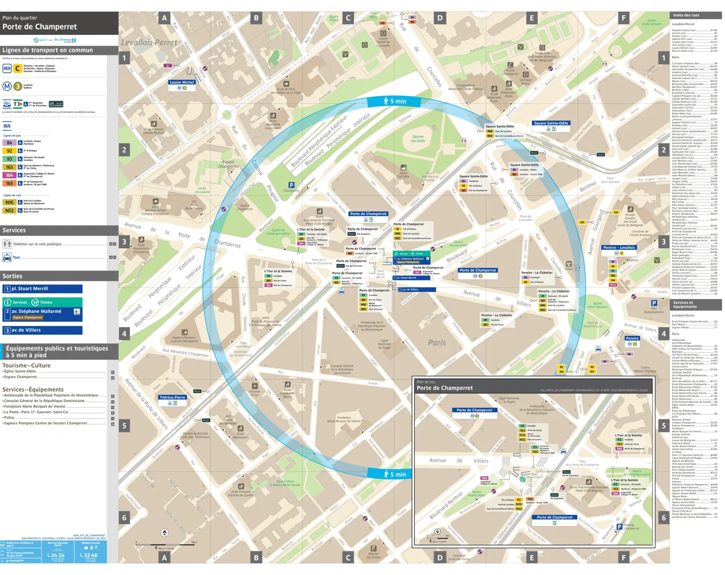 Neighborhood map around the tram stop Porte de Champerret