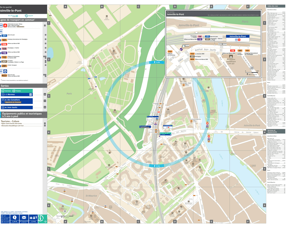 Neighborhood map around the train station Joinville-le-Pont