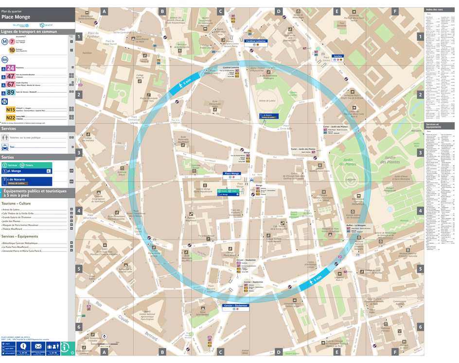 Plan de quartier autour de la station de métro Place Monge