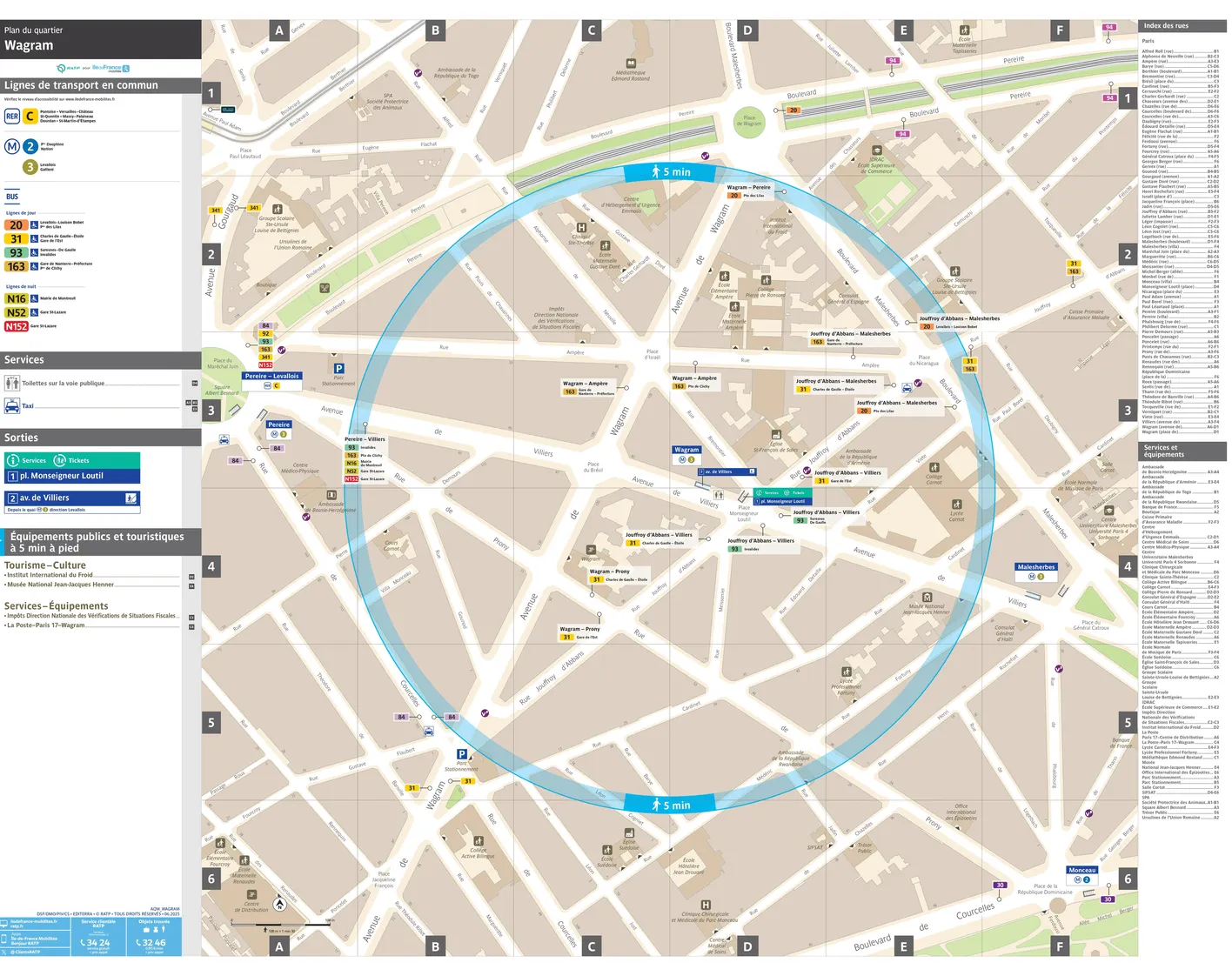 Plan de quartier autour de la station de métro Wagram