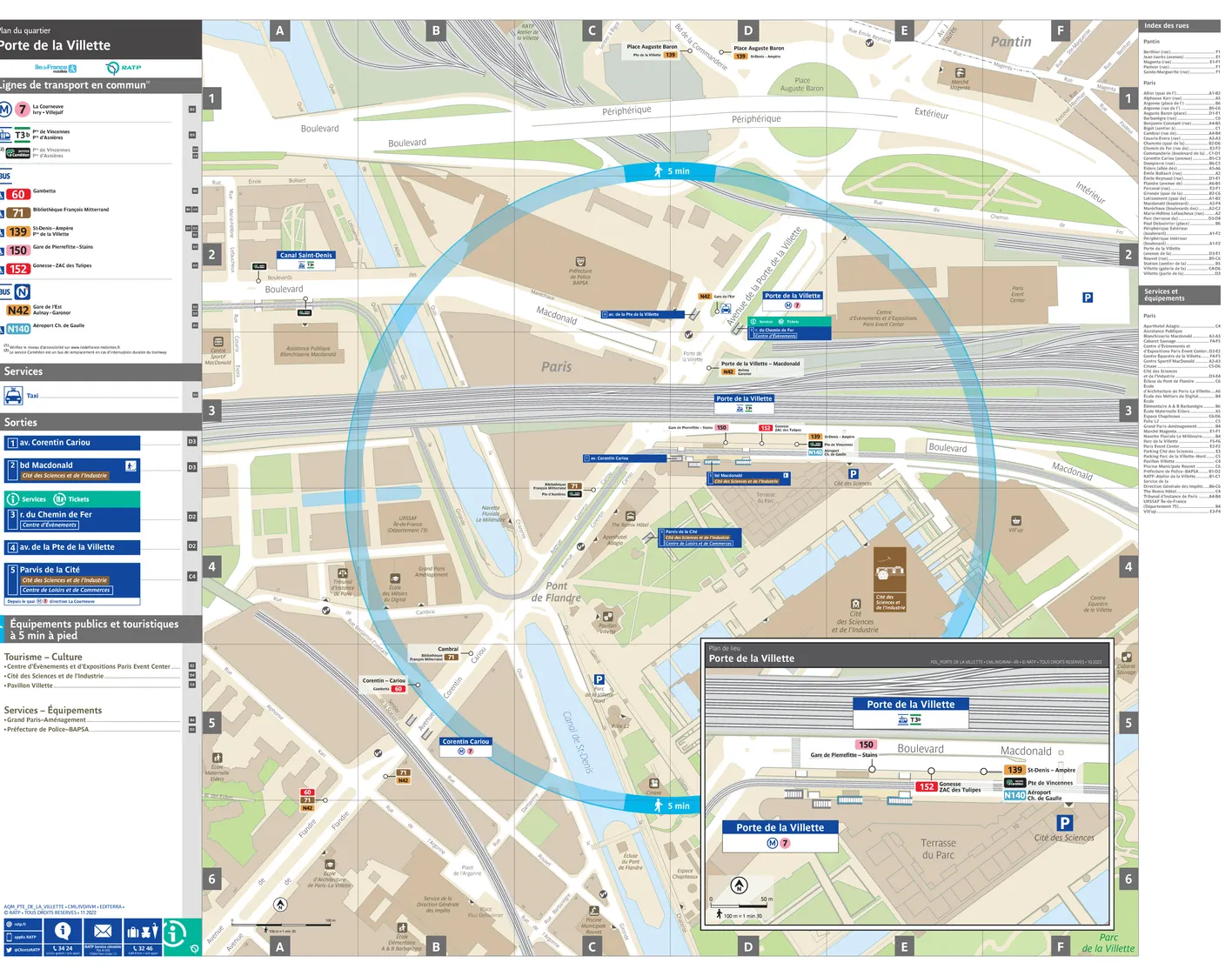 Plan de quartier autour de l'arrêt de tramway Porte de la Villette (Cité des Sciences et de l'industrie)
