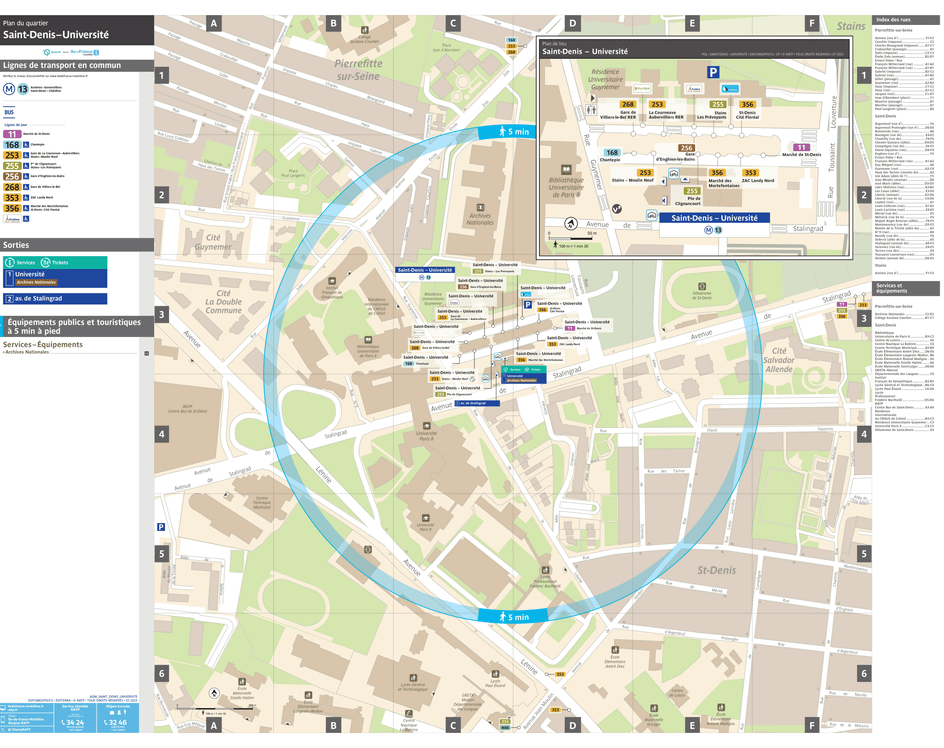 Neighborhood map around the metro station Saint-Denis - Université