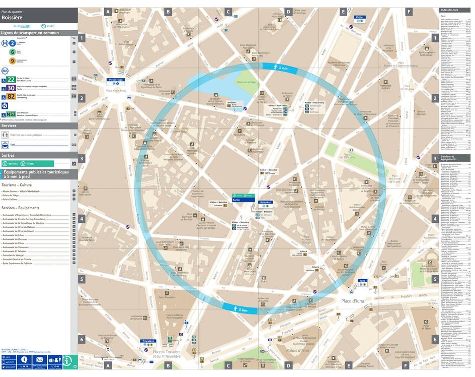 Plan de quartier autour de la station de métro Boissière
