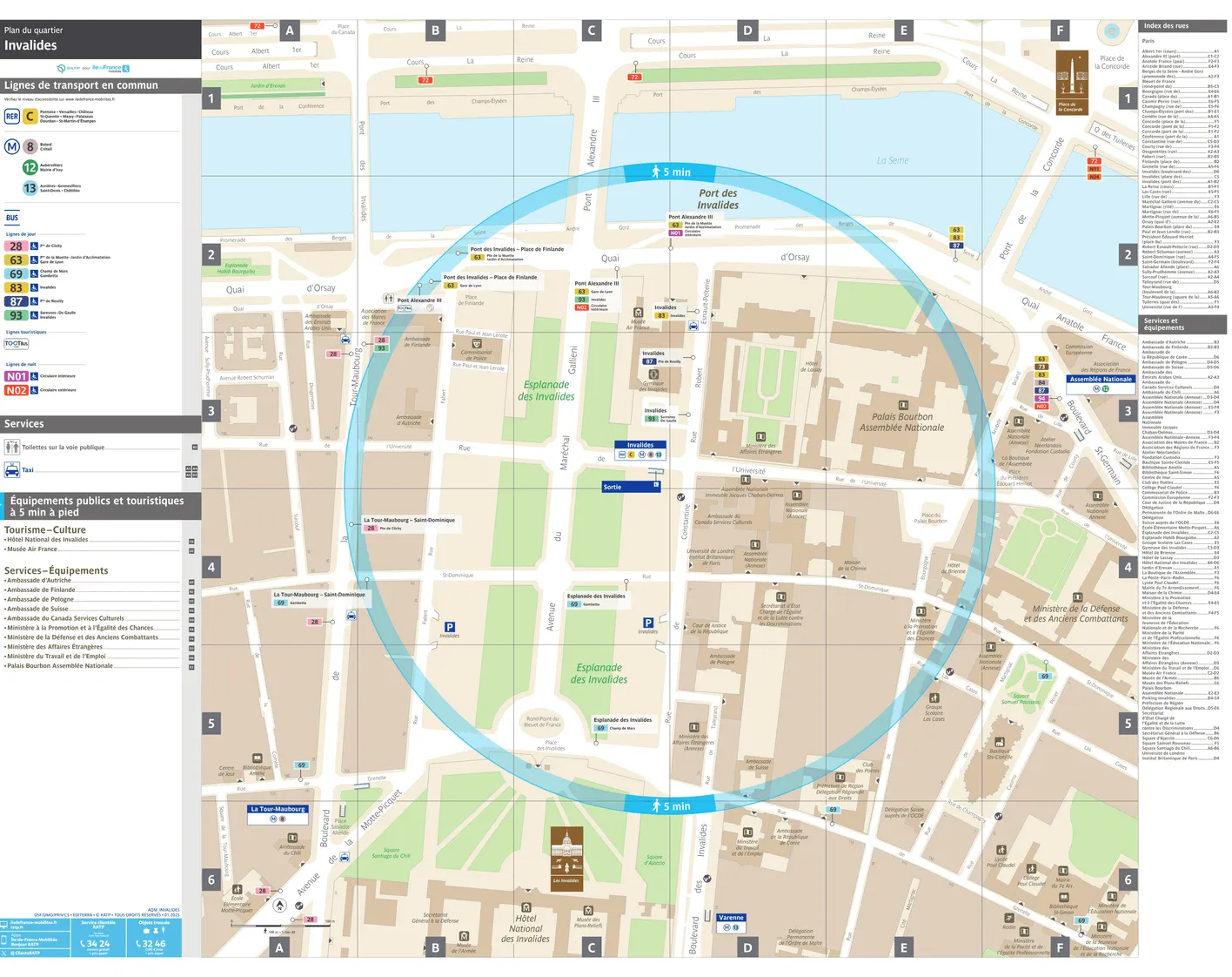 Neighborhood map around the metro station Invalides
