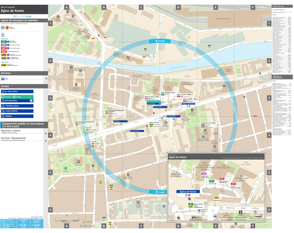 Neighborhood map around the metro station Église de Pantin