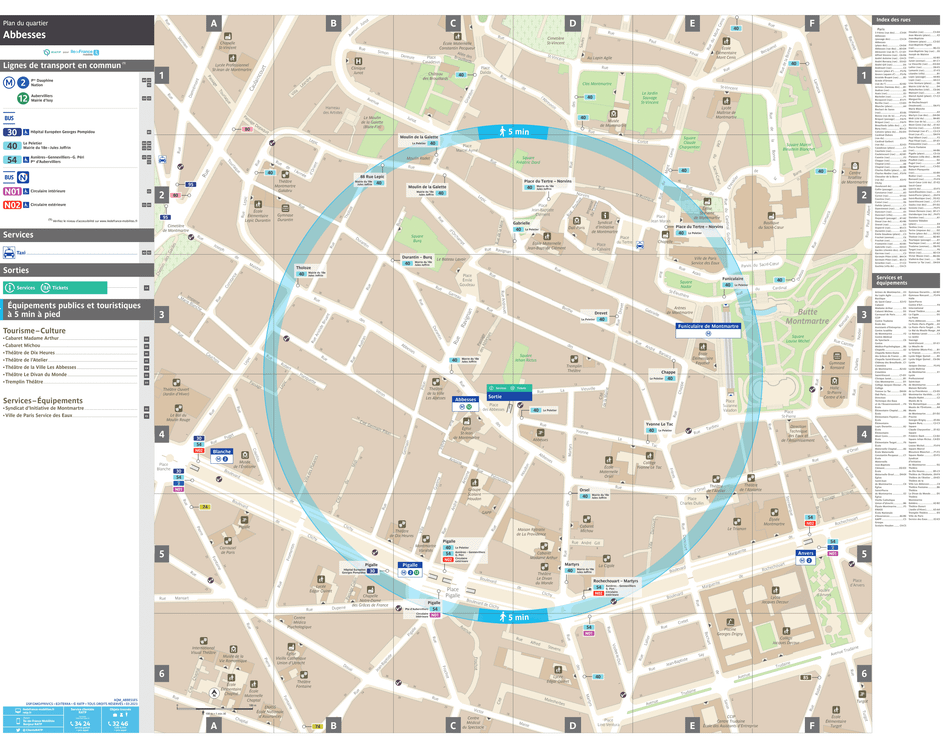 Neighborhood map around the metro station Abbesses