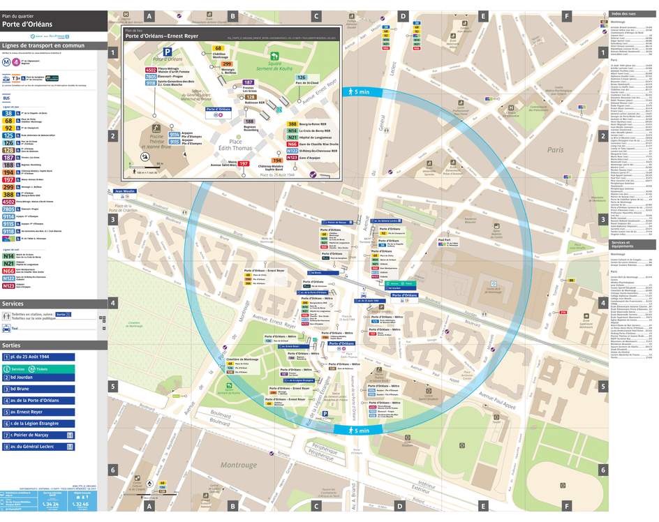 Plan de quartier autour de la station de métro Porte d'Orléans