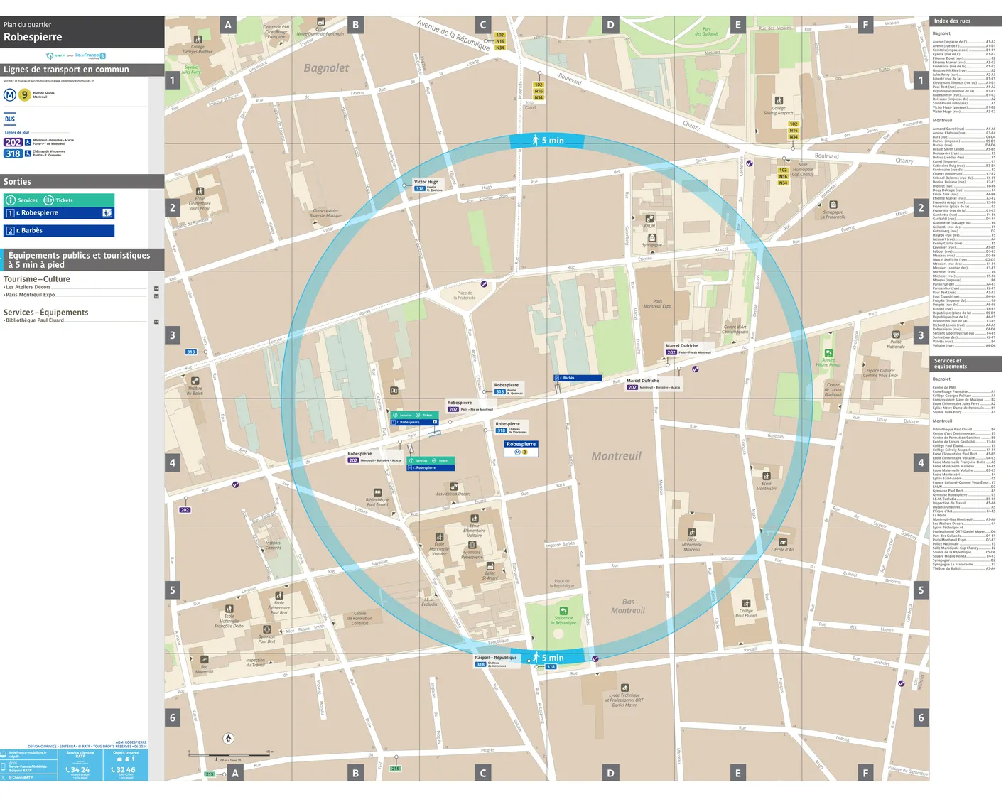 Neighborhood map around the metro station Robespierre