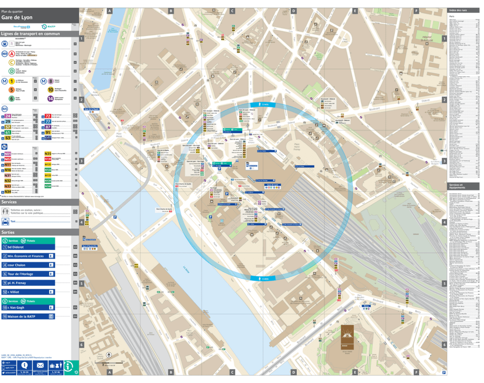 Plan de quartier autour de la station de métro Gare de Lyon
