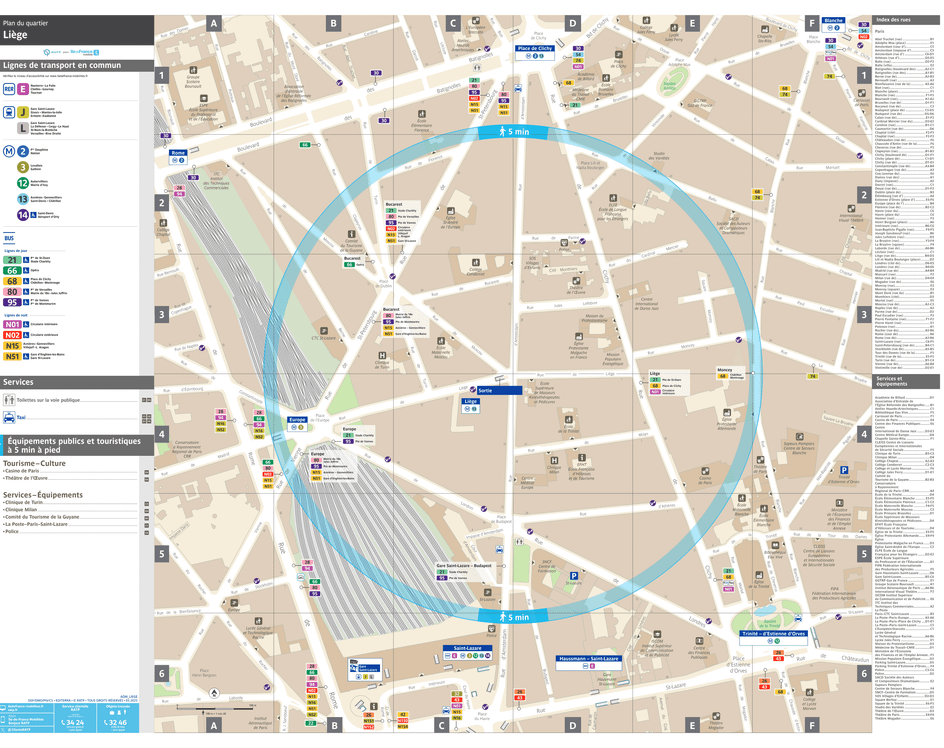 Plan de quartier autour de la station de métro Liège