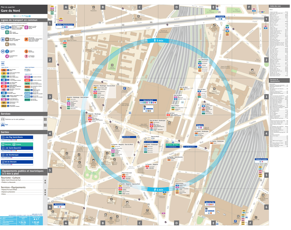 Neighborhood map around the metro station Gare du Nord