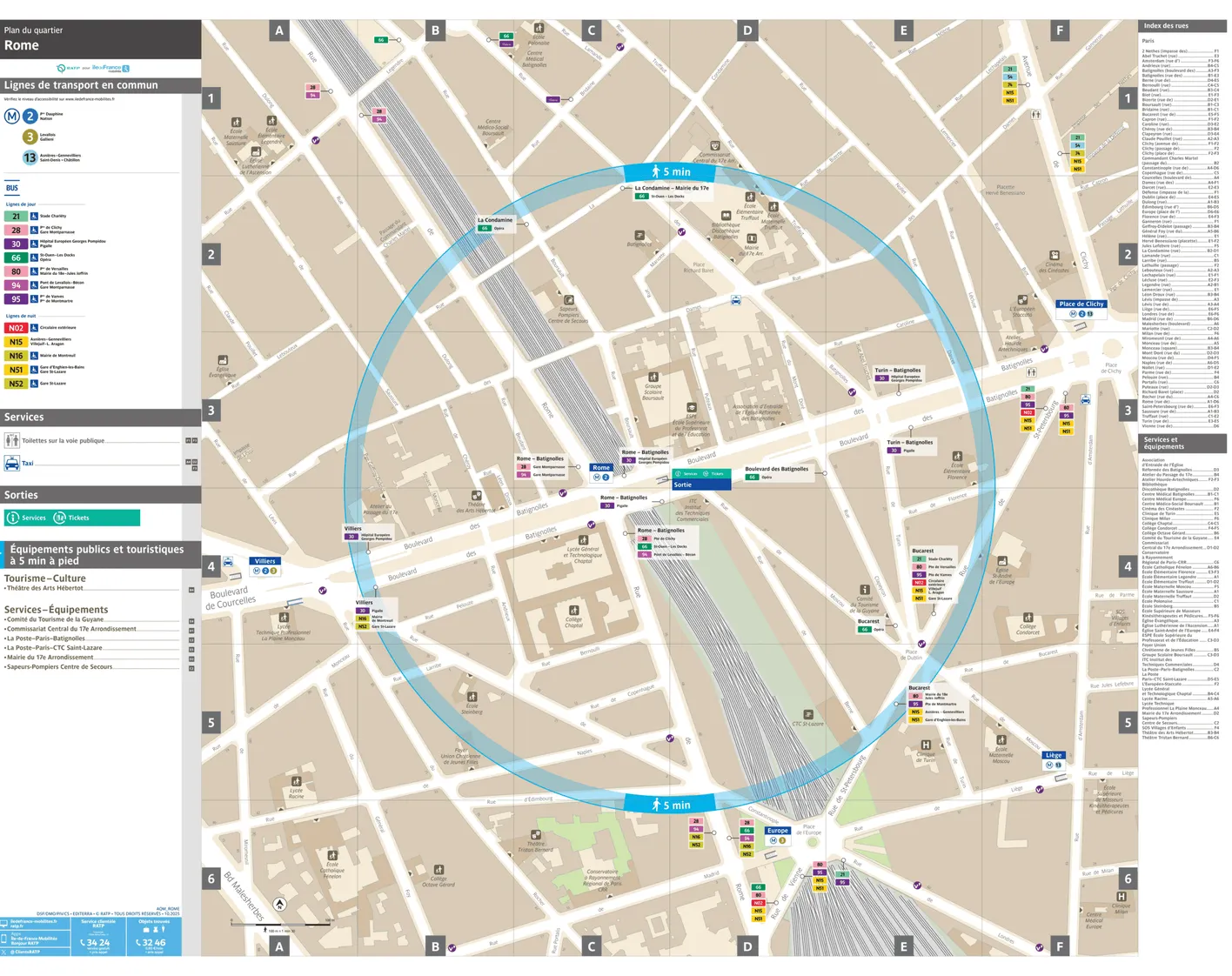 Plan de quartier autour de la station de métro Rome