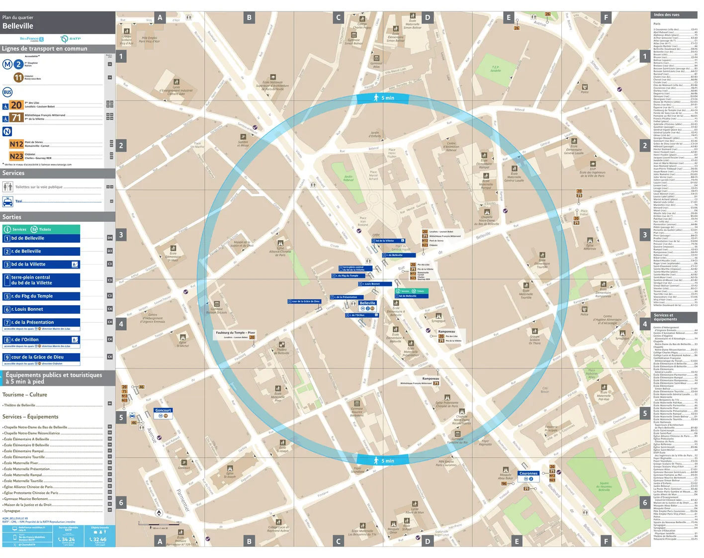 Plan de quartier autour de la station de métro Belleville