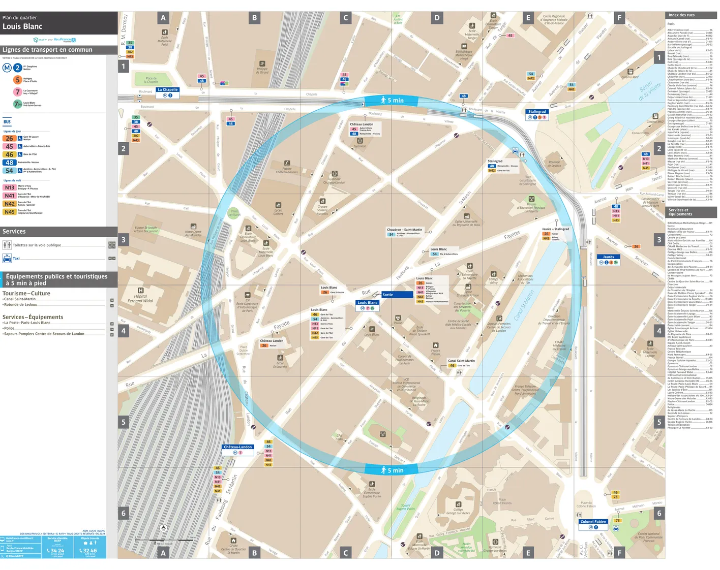 Plan de quartier autour de la station de métro Louis Blanc