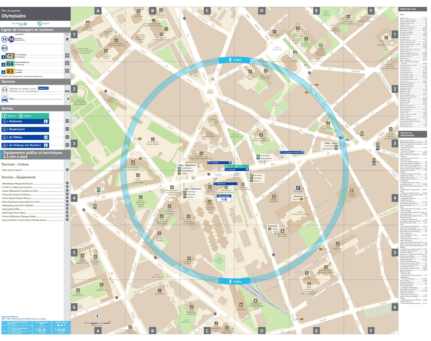 Neighborhood map around the metro station Olympiades