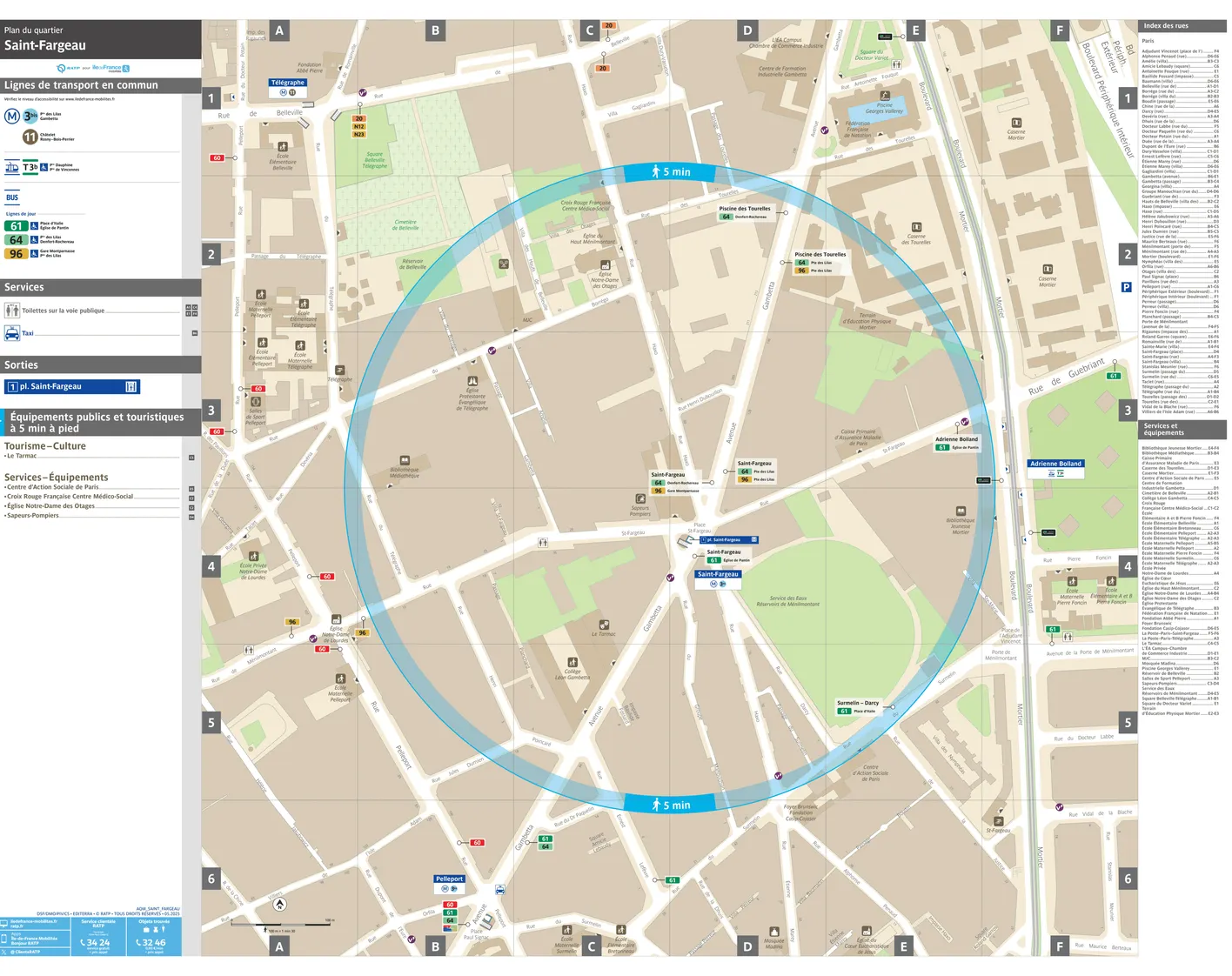 Neighborhood map around the metro station Saint-Fargeau