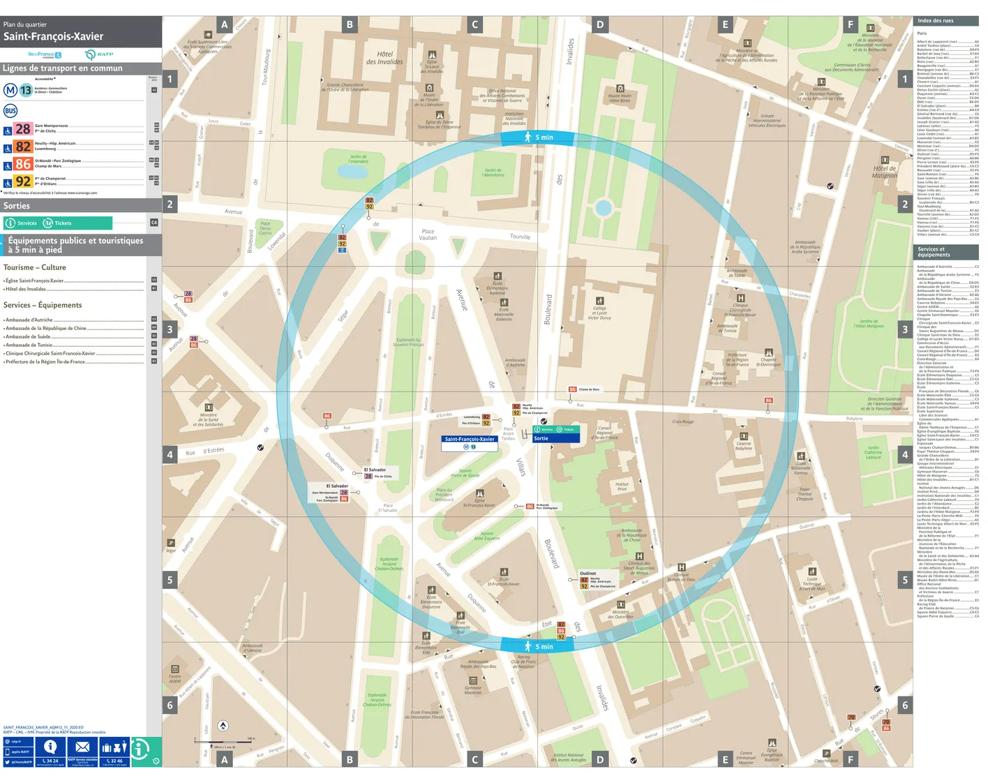 Neighborhood map around the metro station Saint-François-Xavier
