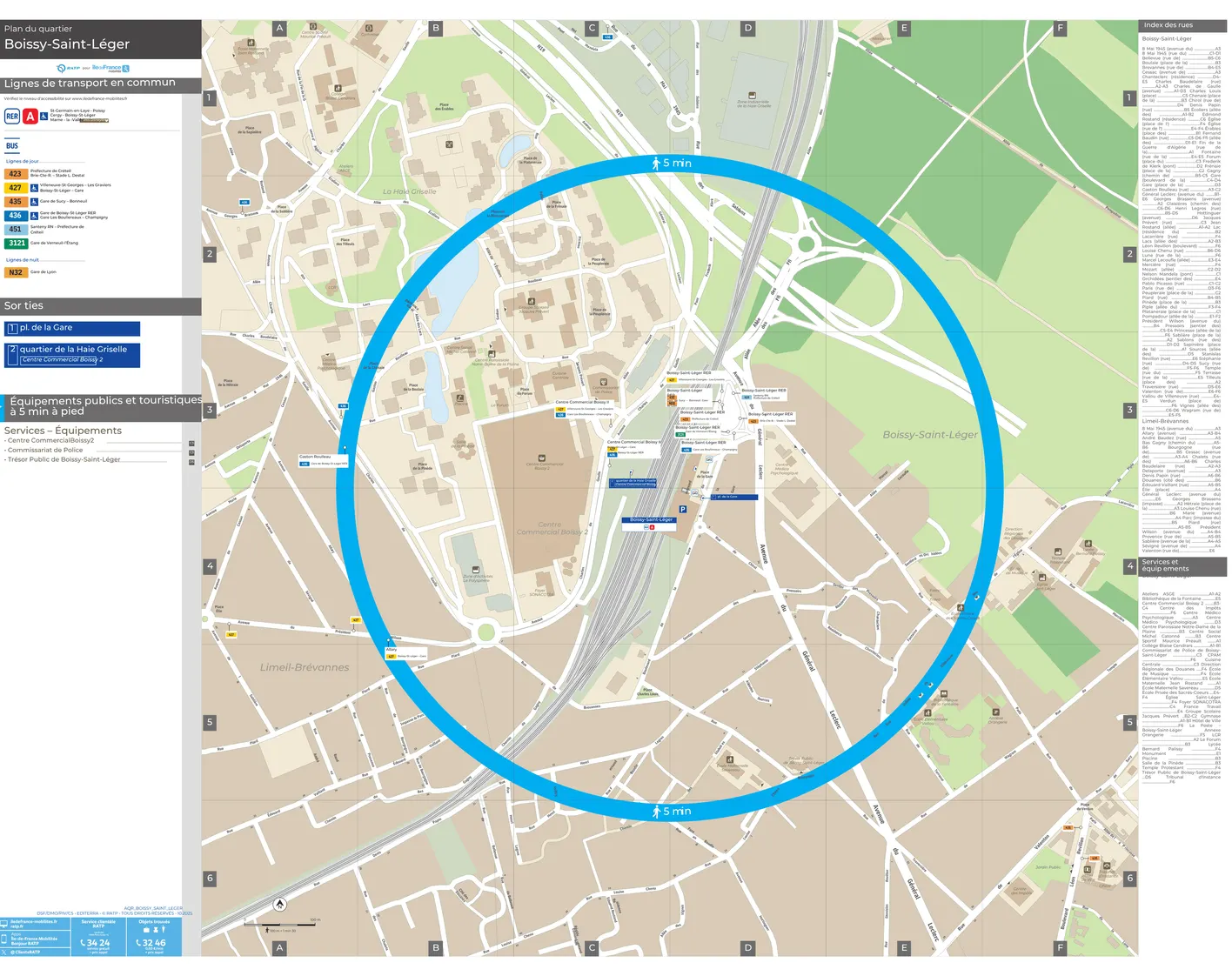 Neighborhood map around the train station Boissy-Saint-Léger