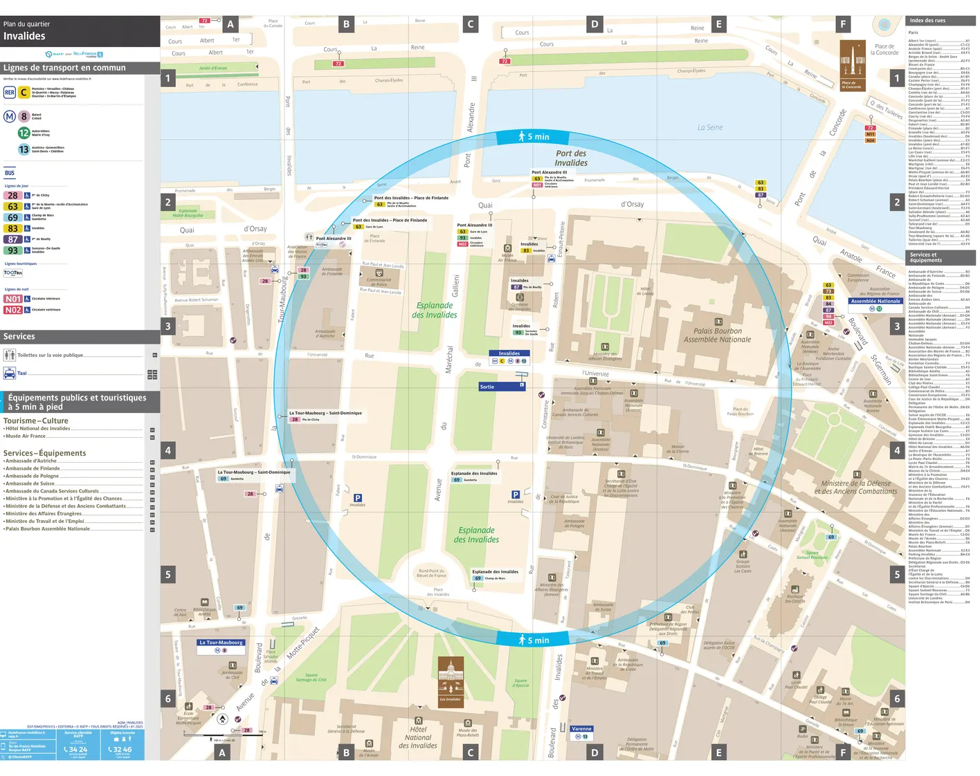 Plan de quartier autour de la gare Invalides
