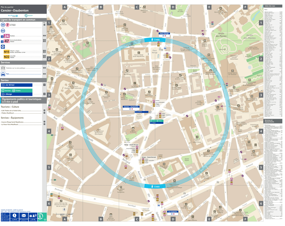 Plan de quartier autour de la station de métro Censier - Daubenton