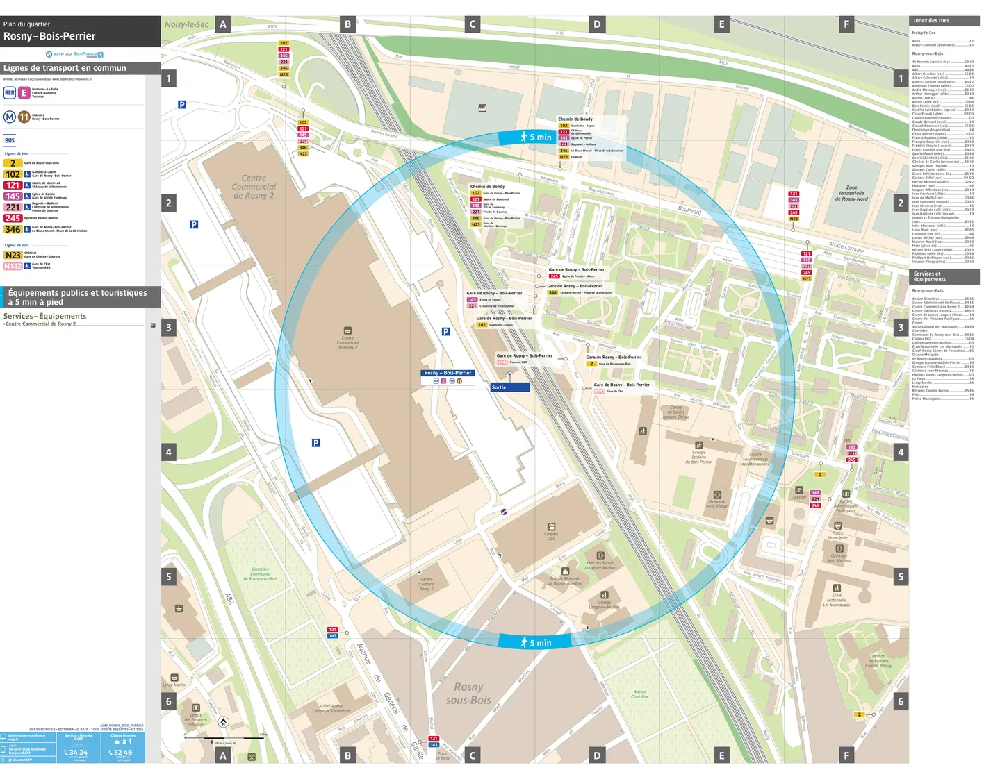 Plan de quartier autour de la station de métro Rosny-Bois-Perrier