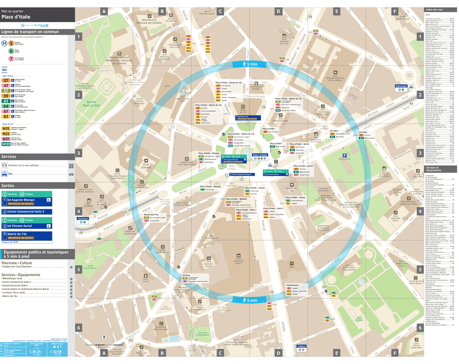 Neighborhood map around the metro station Place d'Italie