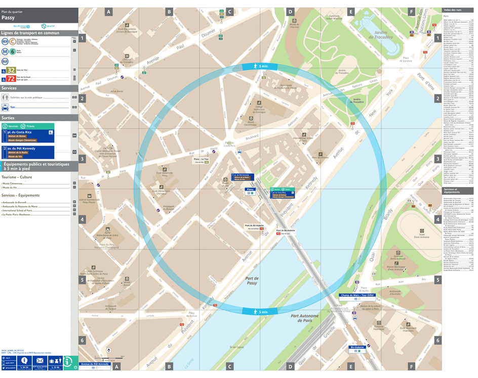 Neighborhood map around the metro station Passy