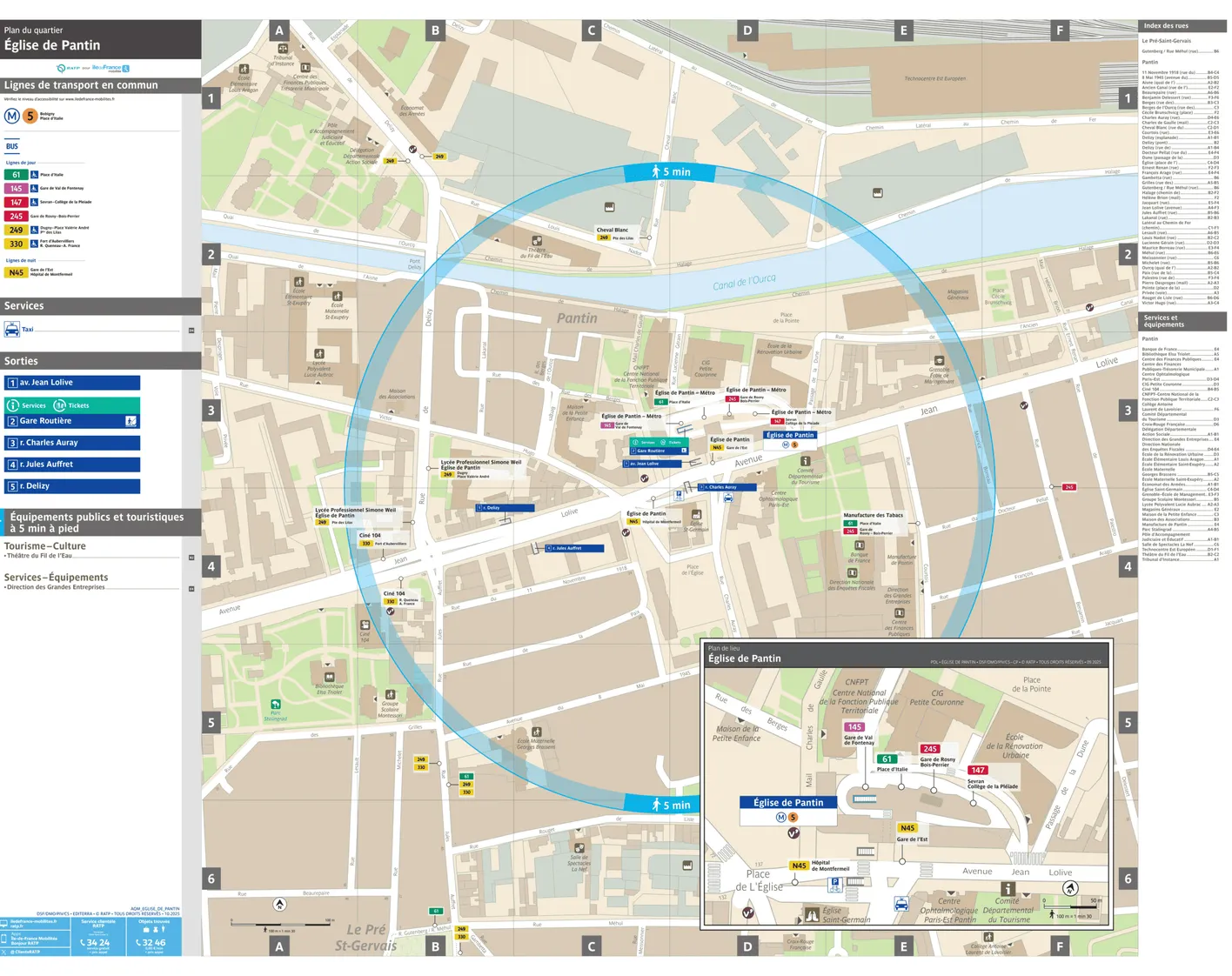 Neighborhood map around the metro station Église de Pantin