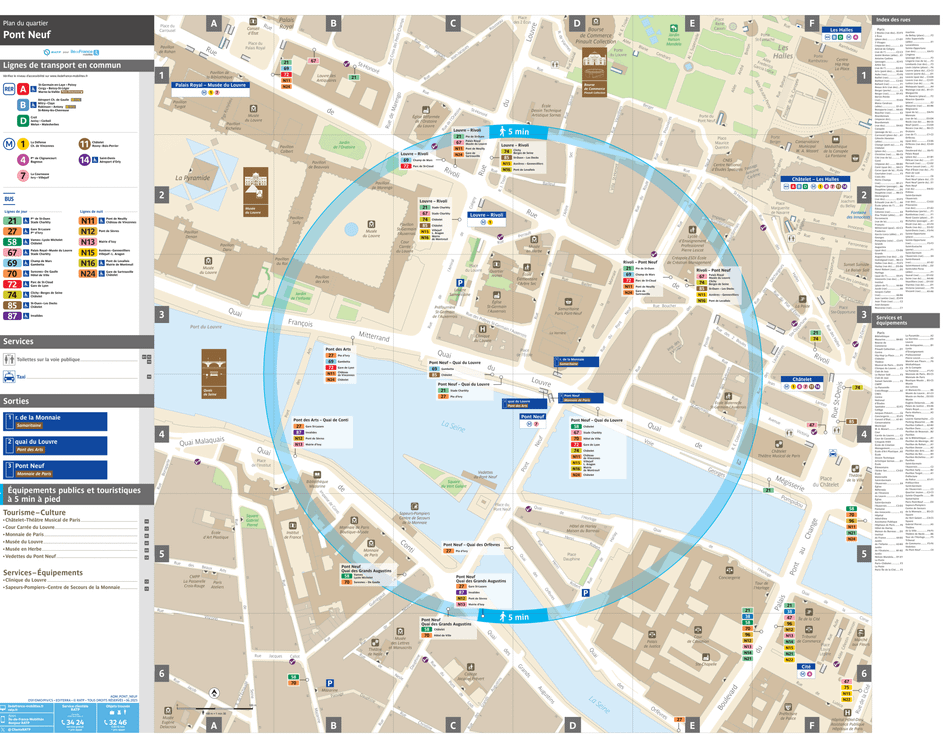 Neighborhood map around the metro station Pont Neuf