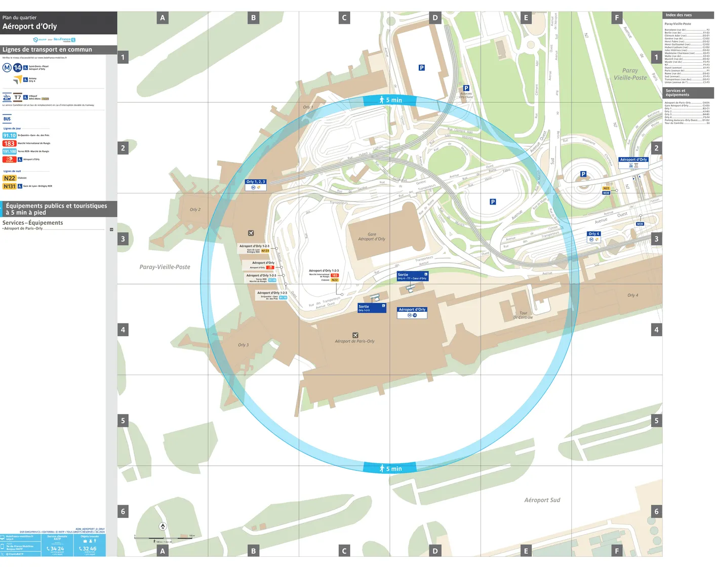 Plan de quartier autour de la station de métro Aéroport d'Orly