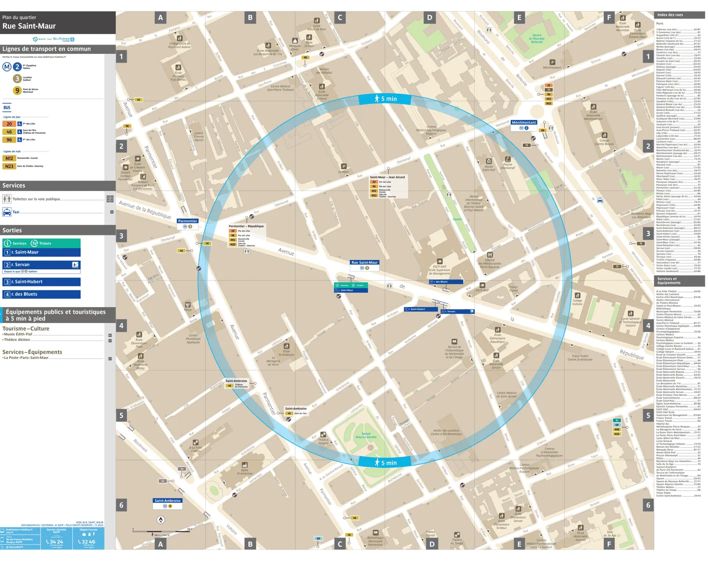 Neighborhood map around the metro station Rue Saint-Maur