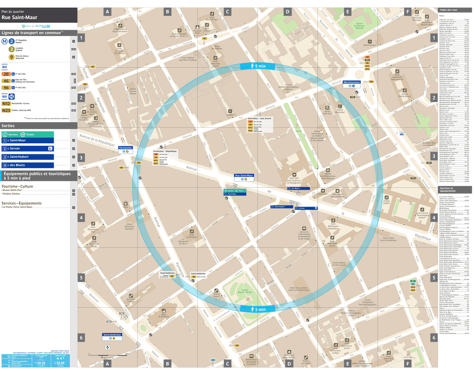 Plan de quartier autour de la station de métro Rue Saint-Maur