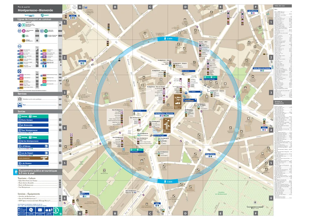 Neighborhood map around the train station Gare Montparnasse