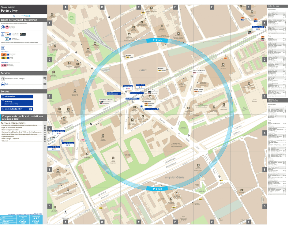 Plan de quartier autour de la station de métro Porte d'Ivry