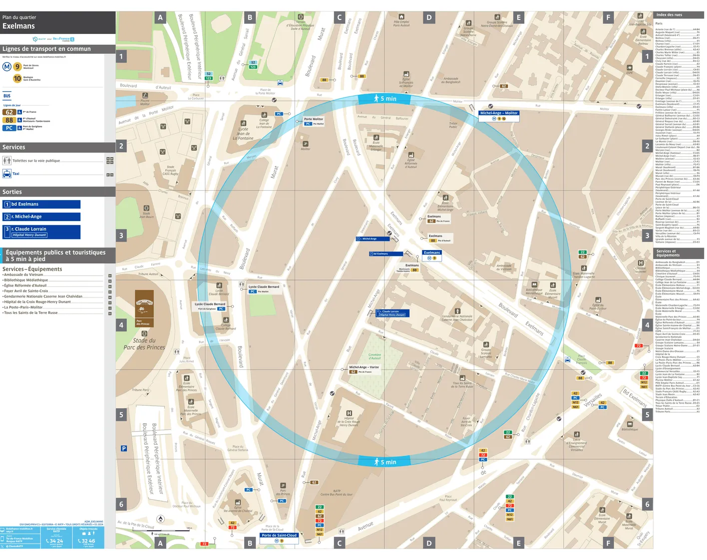 Neighborhood map around the metro station Exelmans