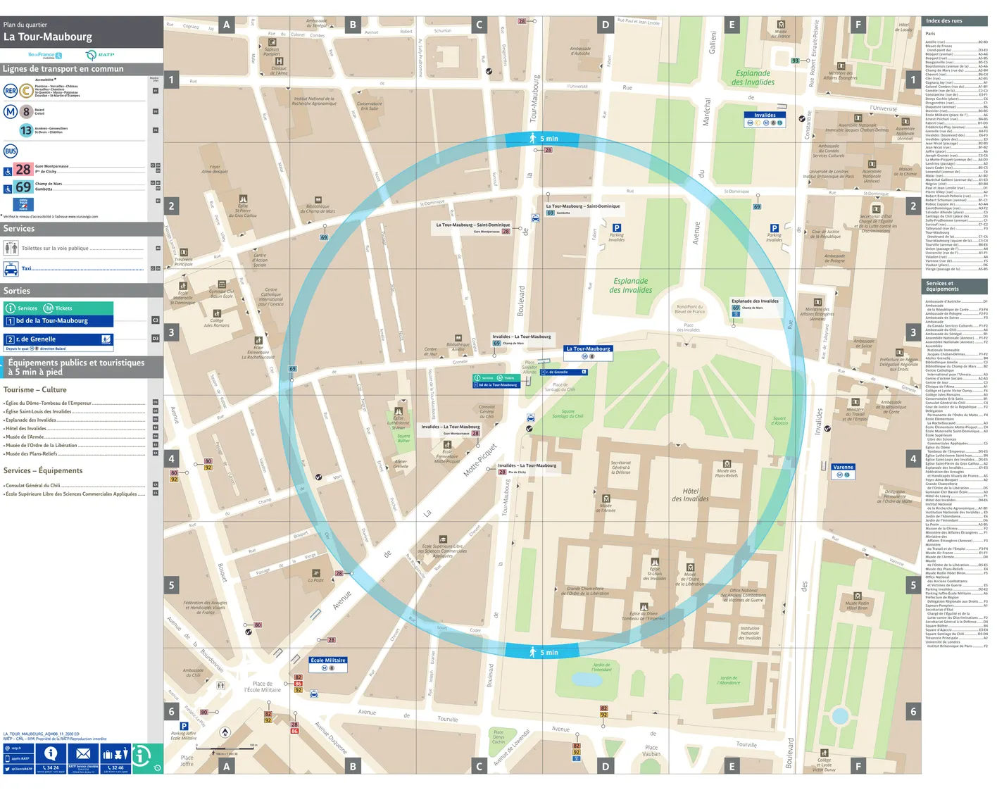 Plan de quartier autour de la station de métro La Tour-Maubourg