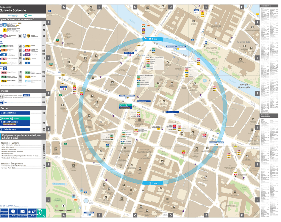 Plan de quartier autour de la station de métro Cluny - La Sorbonne
