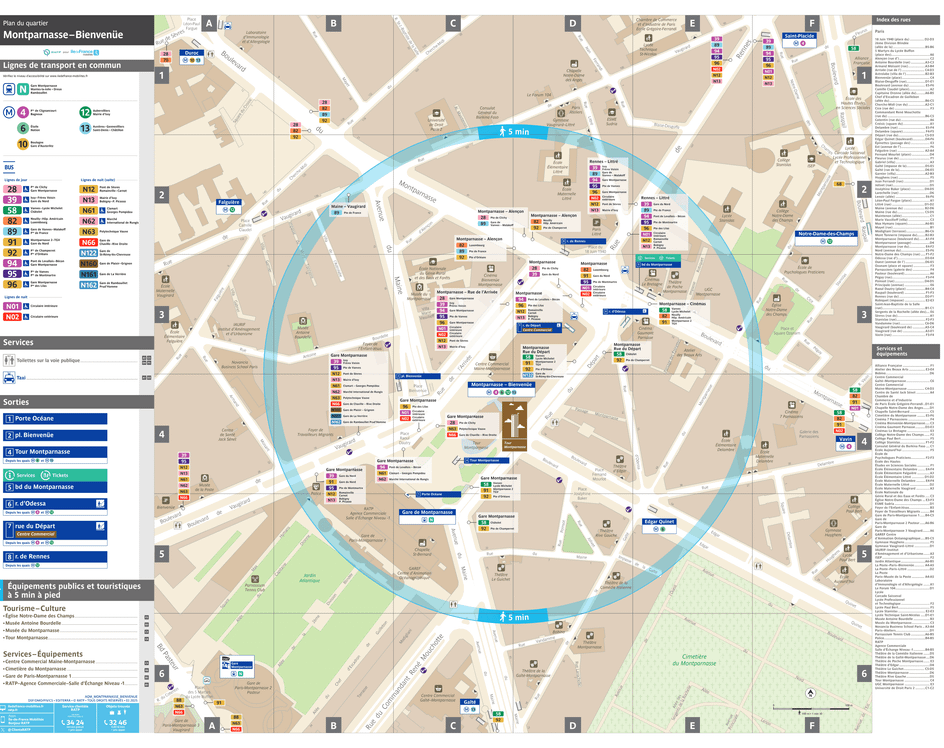 Plan de quartier autour de la station de métro Montparnasse Bienvenue