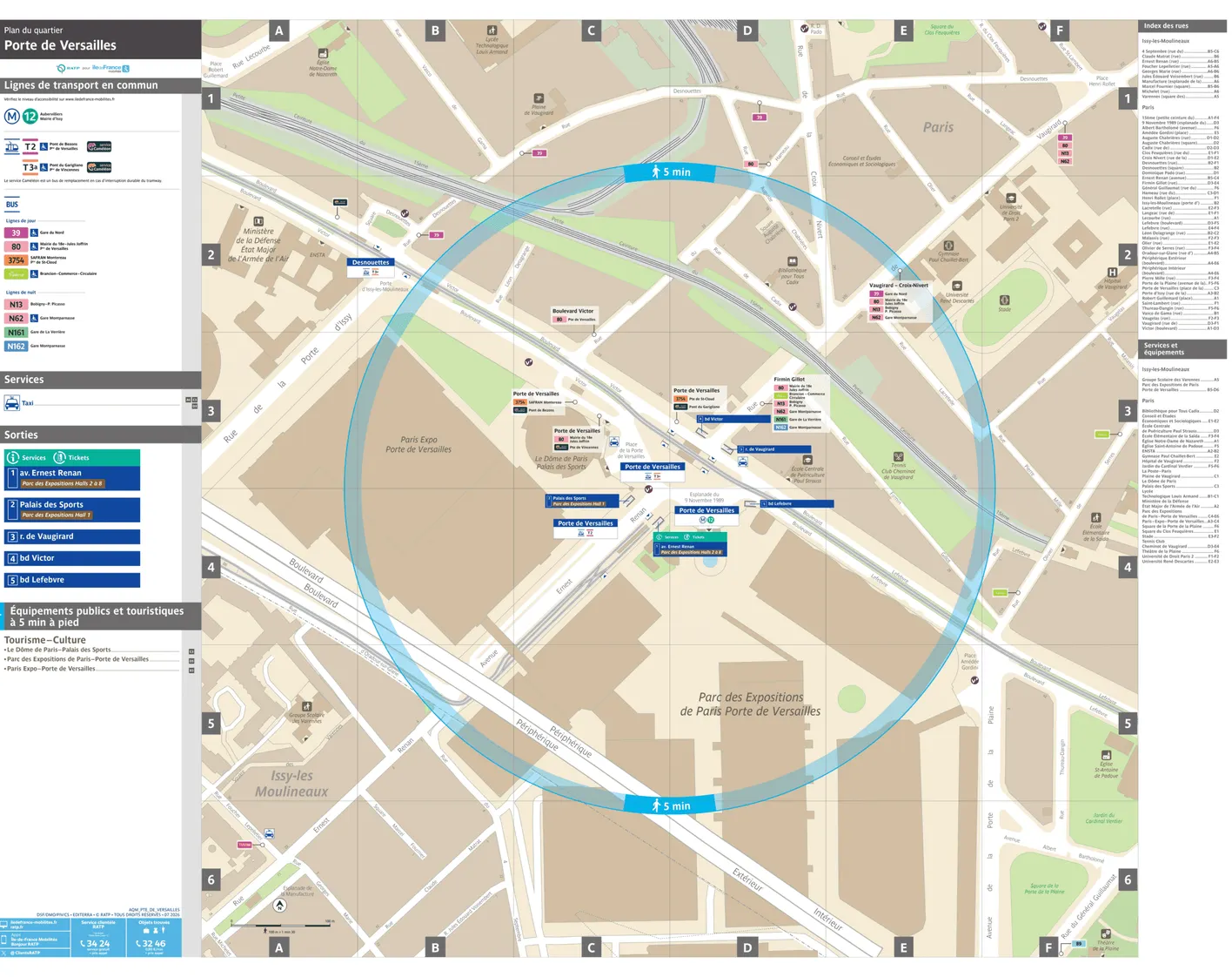 Plan de quartier autour de l'arrêt de tramway Porte de Versailles - Parc des Expositions