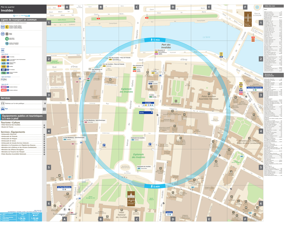 Plan de quartier autour de la station de métro Invalides