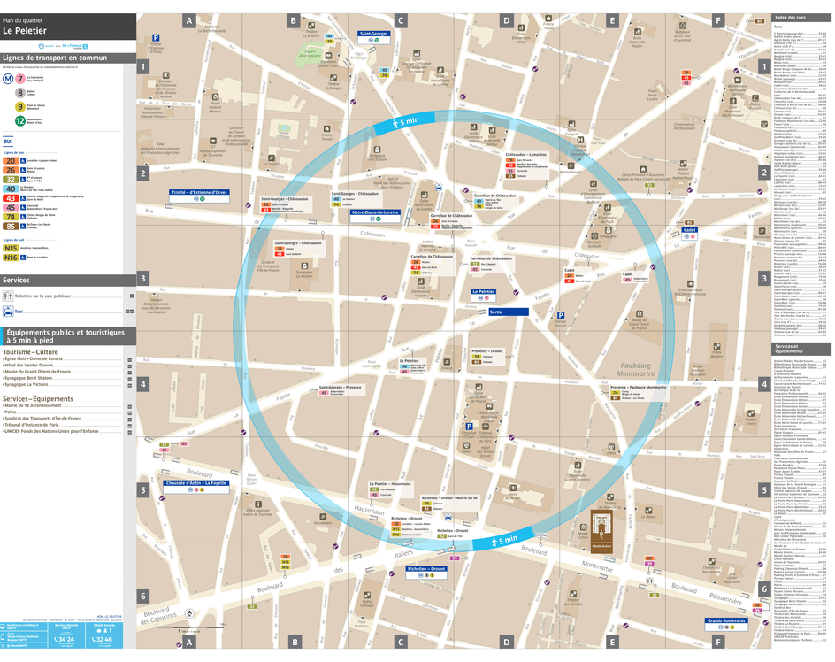 Neighborhood map around the metro station Le Peletier