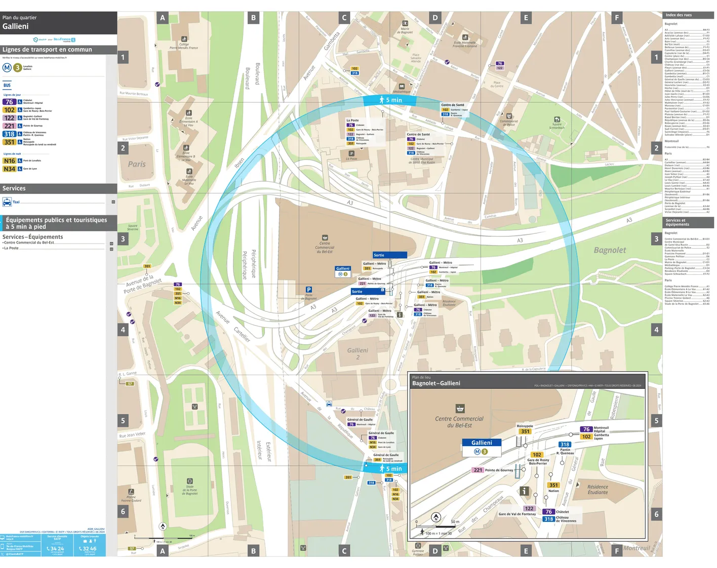 Plan de quartier autour de la station de métro Gallieni