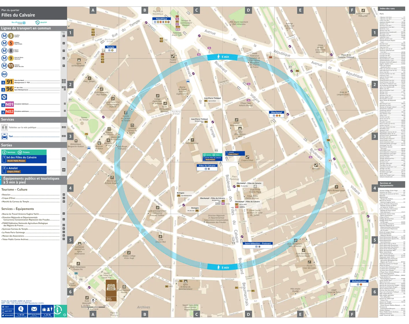 Plan de quartier autour de la station de métro Filles du Calvaire