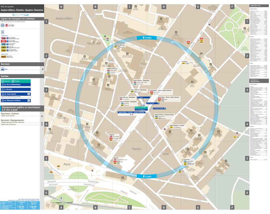 Plan de quartier autour de la station de métro Aubervilliers-Pantin Quatre Chemins