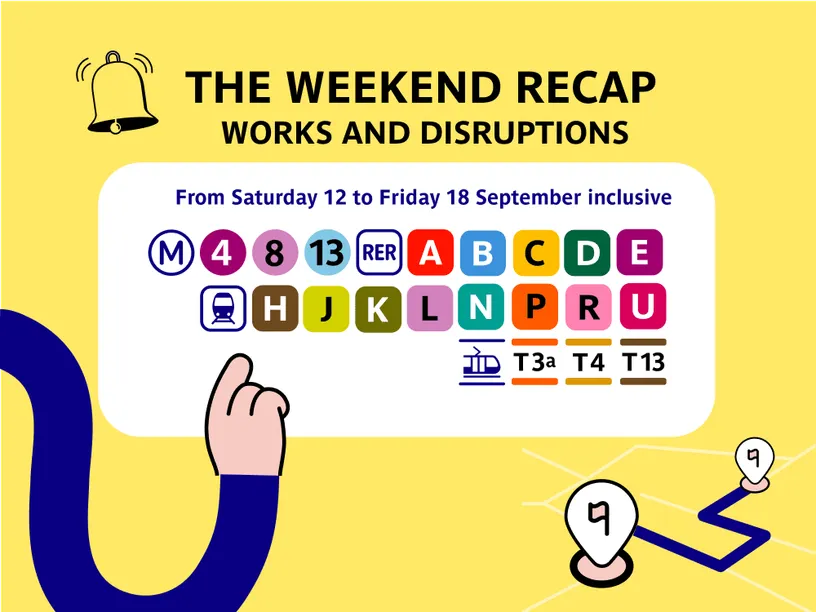 Disruptions from 12 to 18 September inclusive on the métro, RER, Transilien and tram