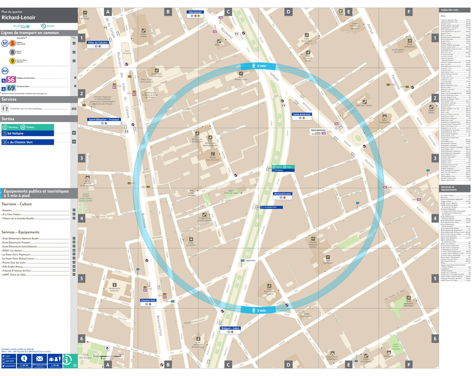 Plan de quartier autour de la station de métro Richard-Lenoir