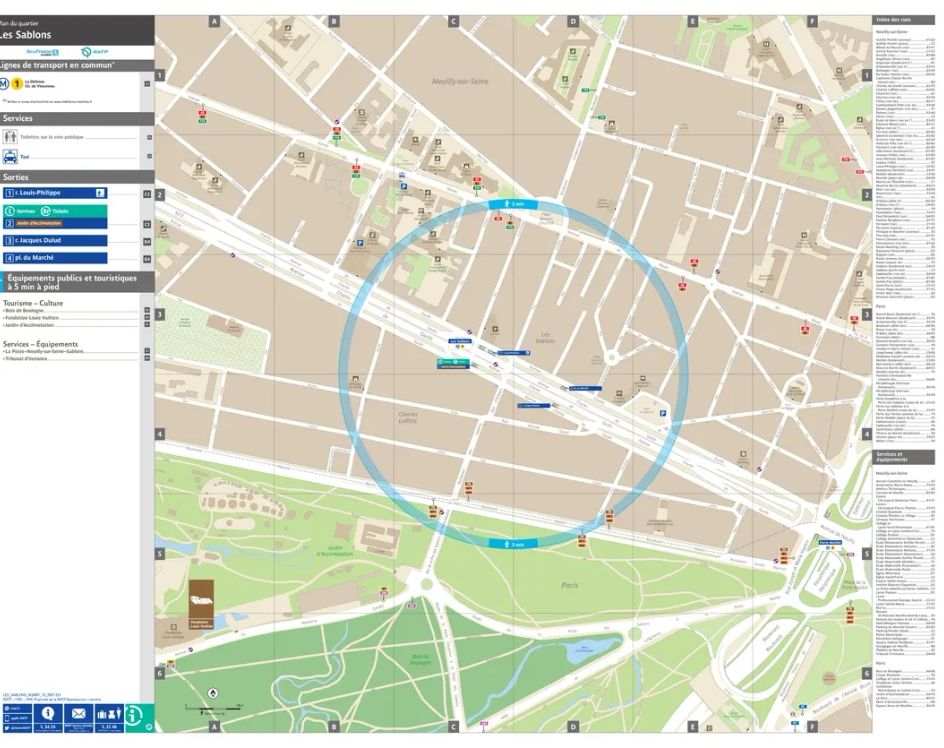 Neighborhood map around the metro station Les Sablons